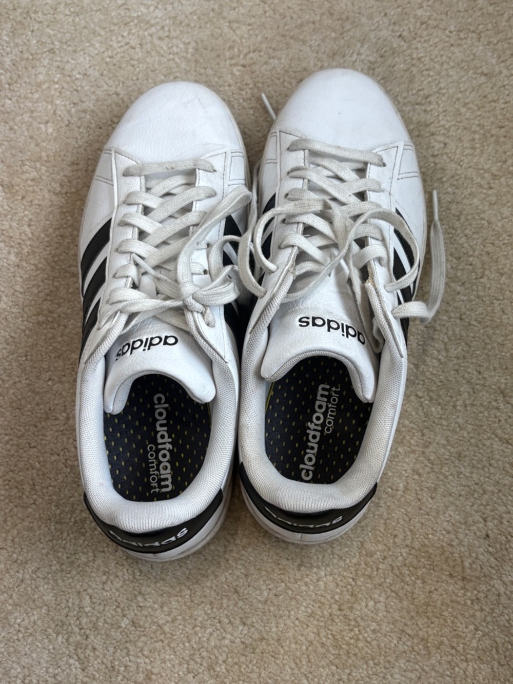 adidas White and Black Cloudfoam Lace-Up Sneakers